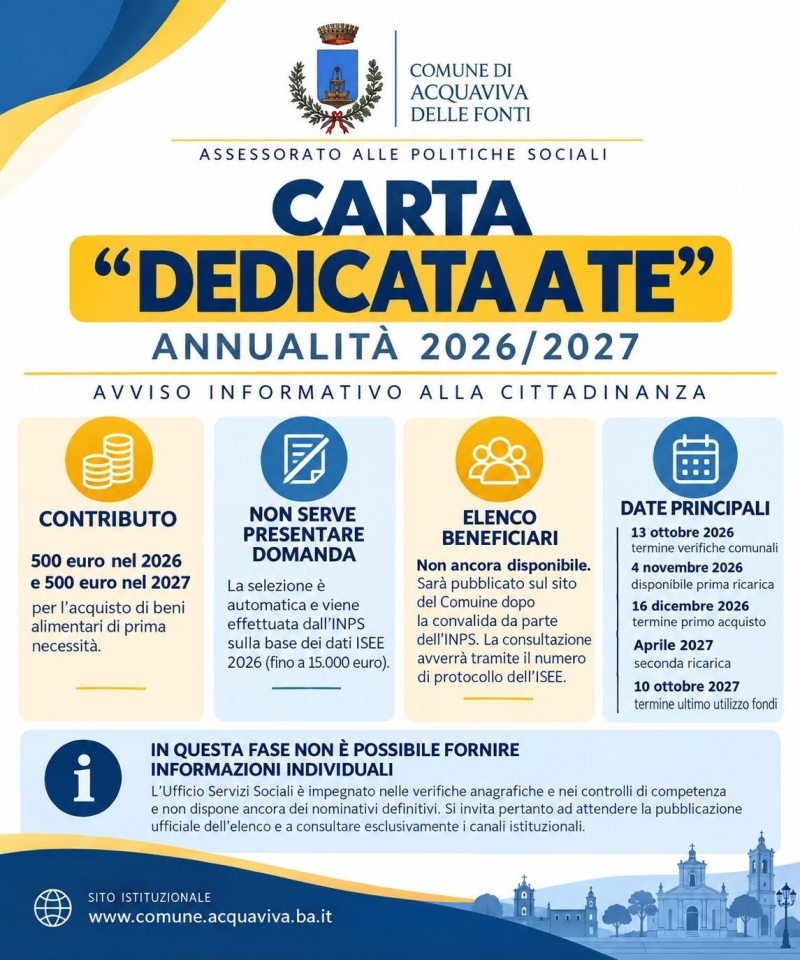 Carta dedicata a te 2026/2027 - Informazioni utili per i cittadini